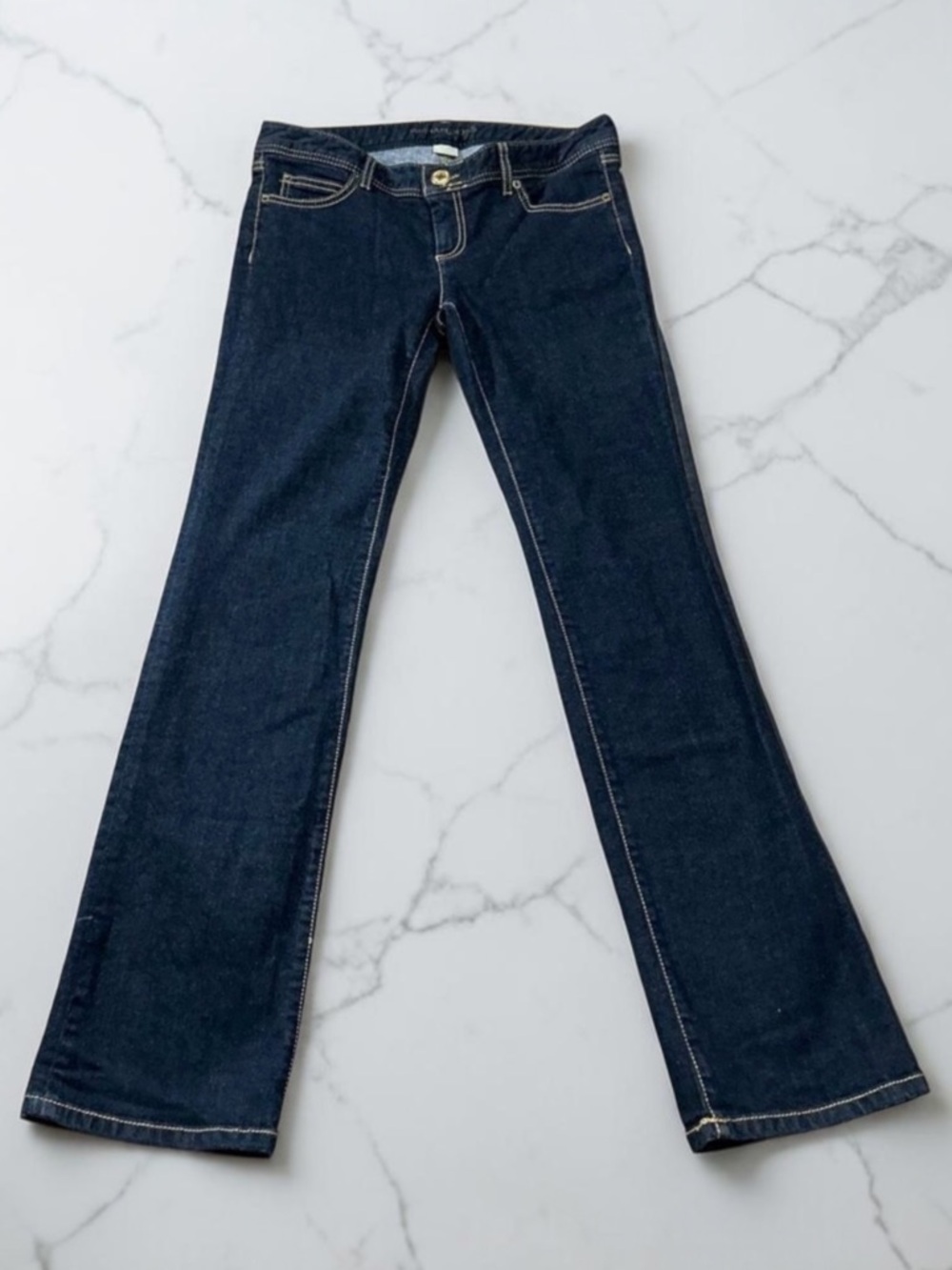 Michael Kors Dark Wash Stretch Straight Leg Embroidered MK Pockets